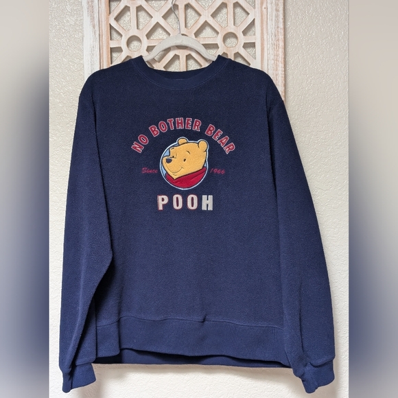 Pooh Bear No Bother Disney Store Fleece Pullover Sweatshirt Women's Medium - Picture 1 of 6
